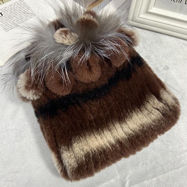 пушистая зимняя шапка из натурального меха, теплая шапка из натурального меха кролика Рекс, женская вязаная шапка из 100% натурального меха 13