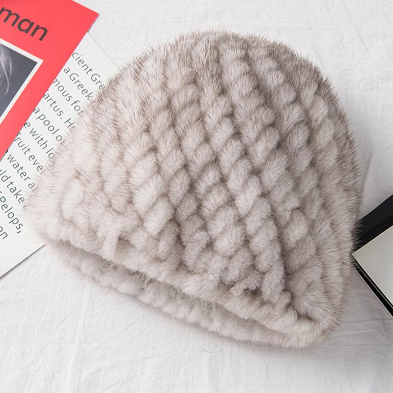 Зимние женские норковые шапки из натурального натурального меха, вязаная шапка, модная пушистая женская шапка из натурального меха, женские черные меховые шапки