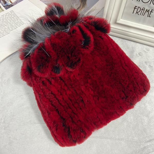 пушистая зимняя шапка из натурального меха, теплая шапка из натурального меха кролика Рекс, женская вязаная шапка из 100% натурального меха 31
