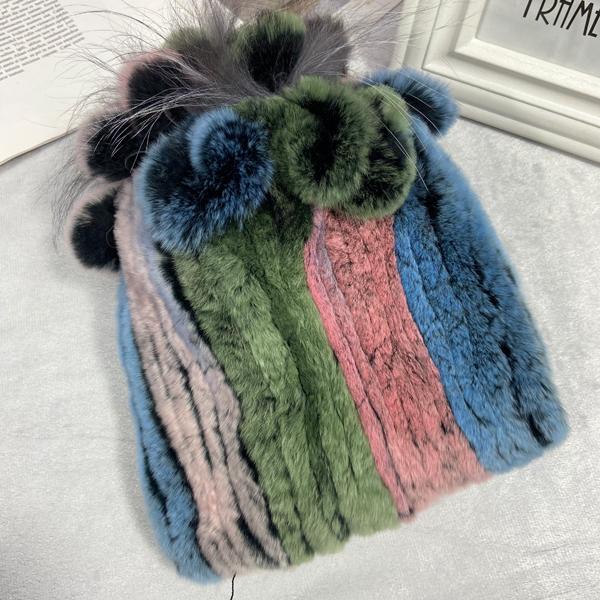 пушистая зимняя шапка из натурального меха, теплая шапка из натурального меха кролика Рекс, женская вязаная шапка из 100% натурального меха 37