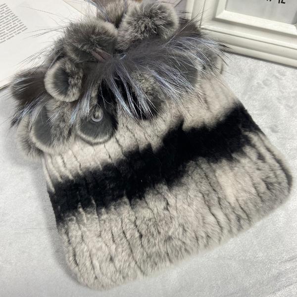 пушистая зимняя шапка из натурального меха, теплая шапка из натурального меха кролика Рекс, женская вязаная шапка из 100% натурального меха 11