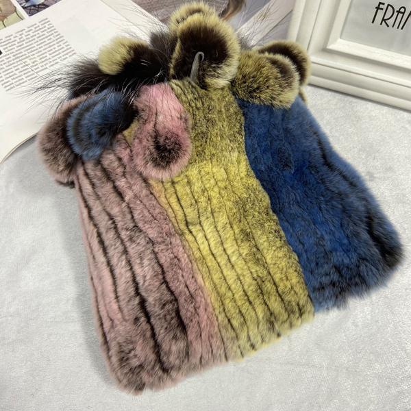 пушистая зимняя шапка из натурального меха, теплая шапка из натурального меха кролика Рекс, женская вязаная шапка из 100% натурального меха 35