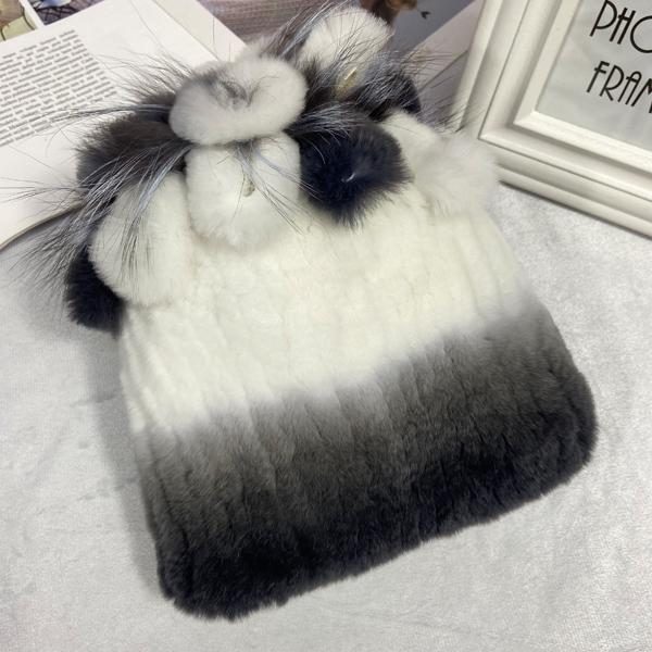 пушистая зимняя шапка из натурального меха, теплая шапка из натурального меха кролика Рекс, женская вязаная шапка из 100% натурального меха 04