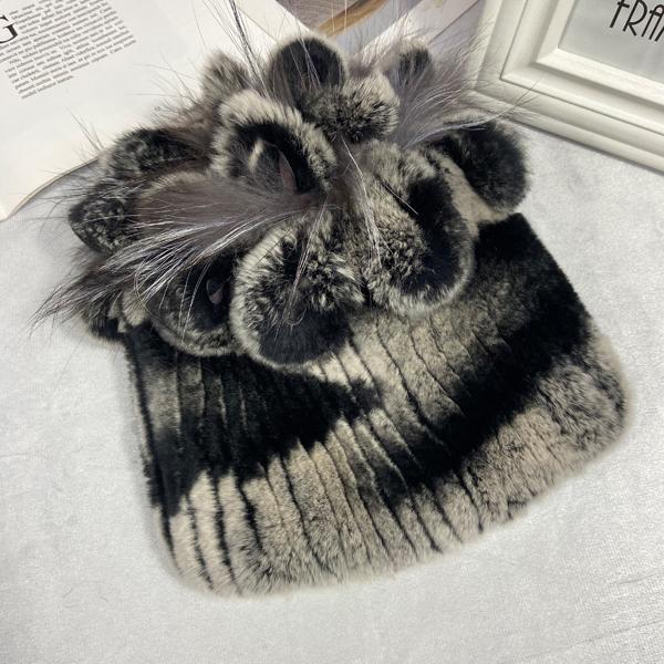 пушистая зимняя шапка из натурального меха, теплая шапка из натурального меха кролика Рекс, женская вязаная шапка из 100% натурального меха 19