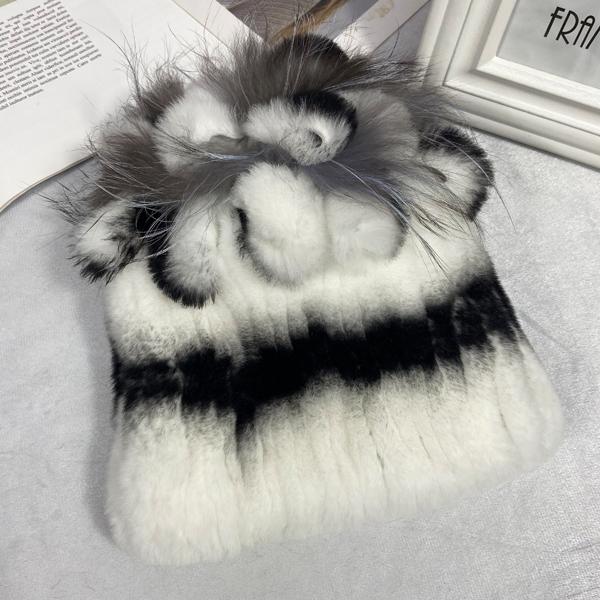 пушистая зимняя шапка из натурального меха, теплая шапка из натурального меха кролика Рекс, женская вязаная шапка из 100% натурального меха 10