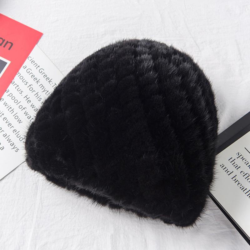 Зимние женские норковые шапки из натурального натурального меха, вязаная шапка, модная пушистая женская шапка из натурального меха, женские черные меховые шапки