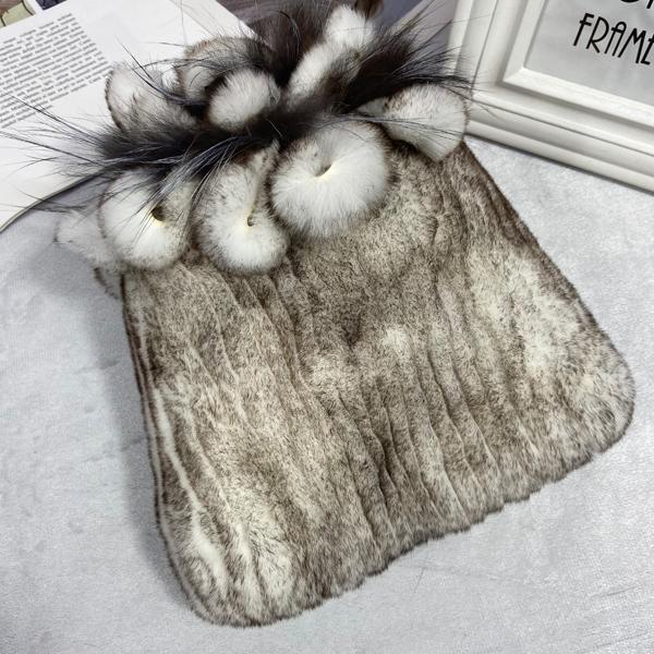 пушистая зимняя шапка из натурального меха, теплая шапка из натурального меха кролика Рекс, женская вязаная шапка из 100% натурального меха 21