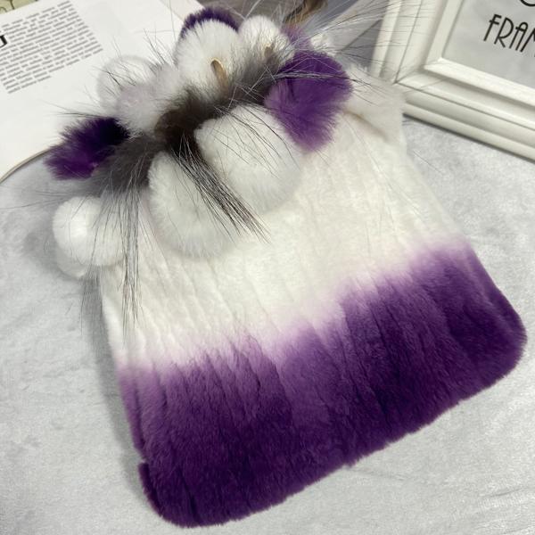 пушистая зимняя шапка из натурального меха, теплая шапка из натурального меха кролика Рекс, женская вязаная шапка из 100% натурального меха 17
