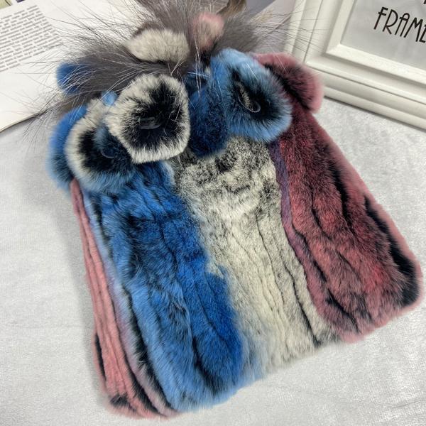 пушистая зимняя шапка из натурального меха, теплая шапка из натурального меха кролика Рекс, женская вязаная шапка из 100% натурального меха 36